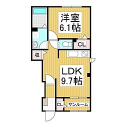 コンフォーティア茅野本町東 1階1LDKの間取り