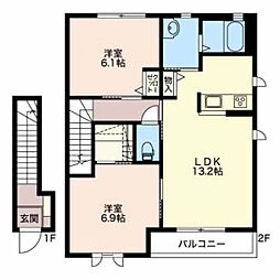 メゾンソレイユA棟 2LDKの間取図画像
