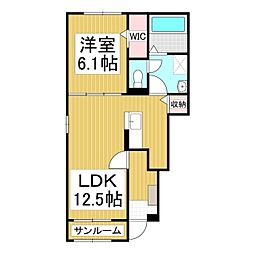 ヒルズ宮坂 1LDKの間取図画像