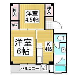 ビレッジハウス川岸1号 2Kの間取図画像
