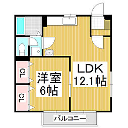 サニーコート長地 1LDKの間取図画像