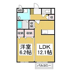 サンスウィート 1LDKの間取図画像