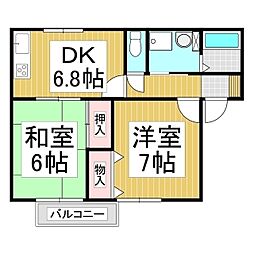 コリーヌ宮坂 2DKの間取図画像