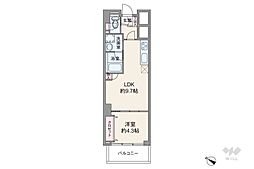 マンション雅叙苑5号館 1LDKの間取図画像