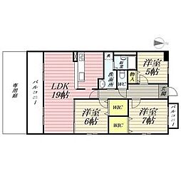 ハイツ南 3A 3階3LDKの間取り
