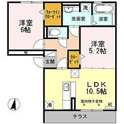 プレジール　A棟 1階2LDKの間取り