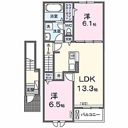 クレール・恵 2階2LDKの間取り