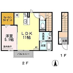 カーサ　レイール 2階1LDKの間取り