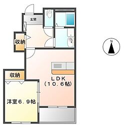 サンシャイン稲里 1LDKの間取図画像