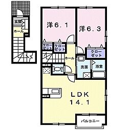 メゾンシャルマンB 2LDKの間取図画像