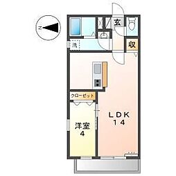 プリマベェーラ今嶺 1LDKの間取図画像