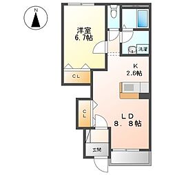 エスポアールフクノB 1LDKの間取図画像