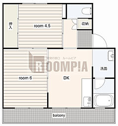 ビレッジハウス巣南町西1 2DKの間取図画像
