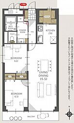 財形第3新大阪ハイツ 2LDKの間取図画像