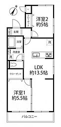 ベル芦屋 2LDKの間取図画像