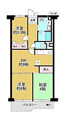 武庫川東グランドハイツ西棟 3DKの間取図画像