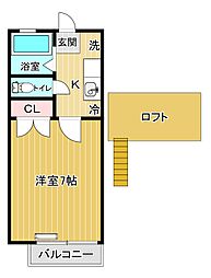 YZCorp原町A 1Kの間取図画像