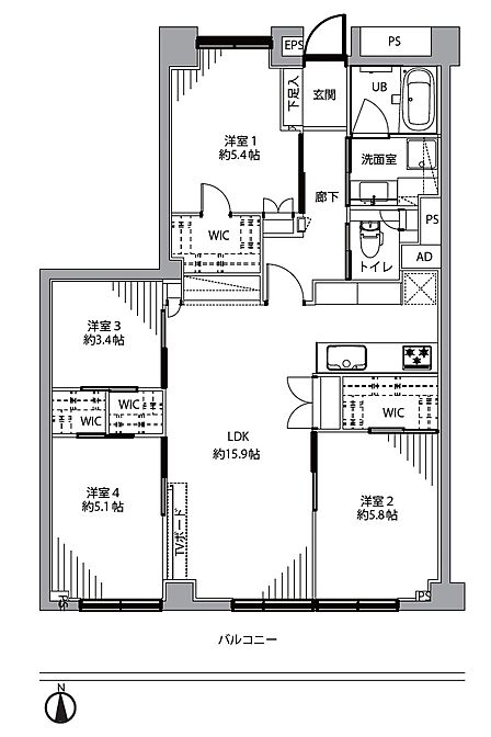 4LDK 間取り