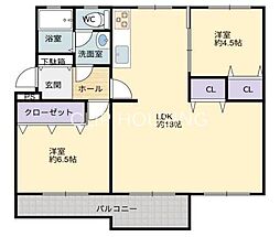 高幡台団地7号棟 2LDKの間取図画像