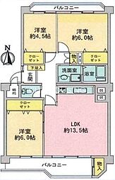 京王平山センターハイツ1号棟 3LDKの間取図画像