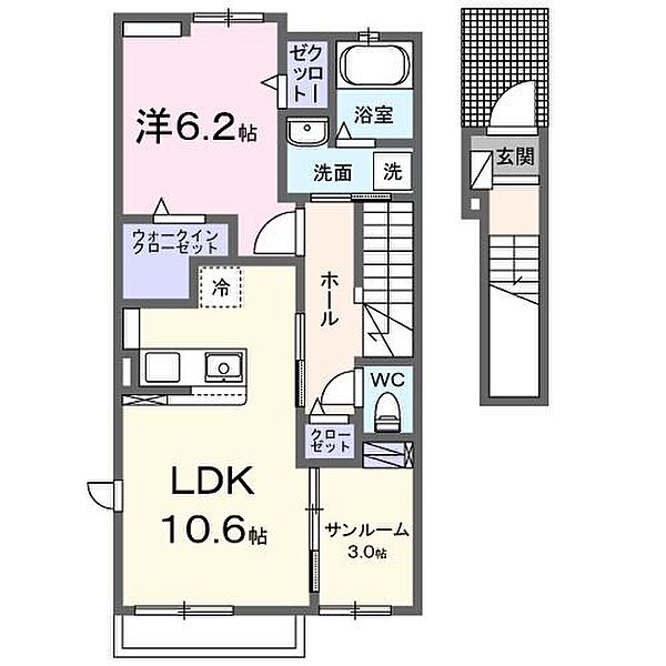 パークハイム柳ノ瀬 204｜福岡県久留米市上津町(賃貸アパート1LDK・2階・51.64㎡)の写真 その2