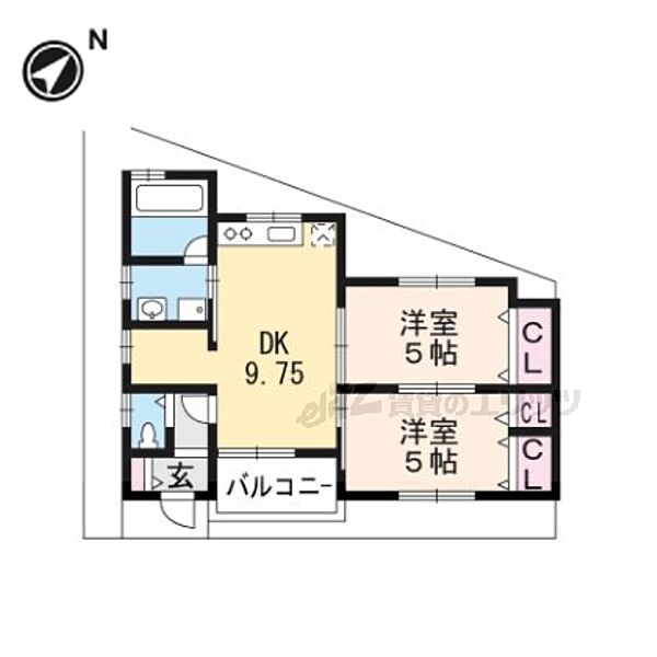 京都府宇治市五ケ庄福角(賃貸アパート2LDK・1階・45.37㎡)の写真 その2