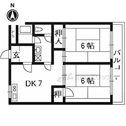アベニュー中路 2DKの間取図画像