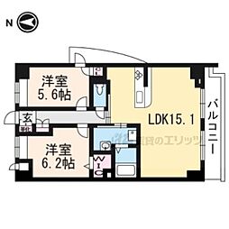 近鉄京都線 大久保駅 徒歩7分の賃貸マンション 4階2LDKの間取り