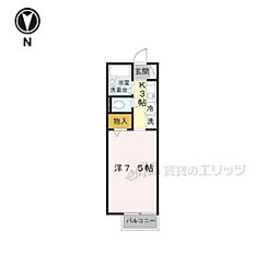 京都市営烏丸線 竹田駅 徒歩2分の賃貸アパート 2階1Kの間取り