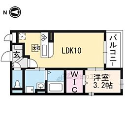 近鉄京都線 興戸駅 徒歩15分の賃貸アパート 1階1LDKの間取り