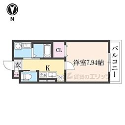 KTIレジデンス伊勢田 3階1Kの間取り