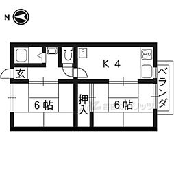 エルテベール木幡D棟 2Kの間取図画像