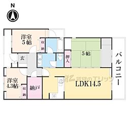 アーバンエース松井山手パル社宅棟 3LDKの間取図画像