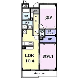 プラシードA 2LDKの間取図画像
