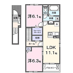 シャーイン イースト ケイ 2LDKの間取図画像