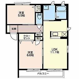 アイリスE 2LDKの間取図画像
