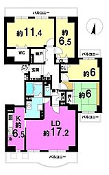 中銀ヴェルデシティあいの里6号館 4LDKの間取図画像