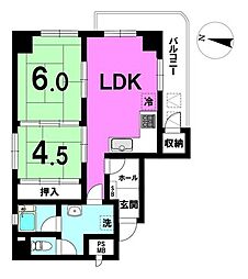 ノースビラ円山 2LDKの間取図画像