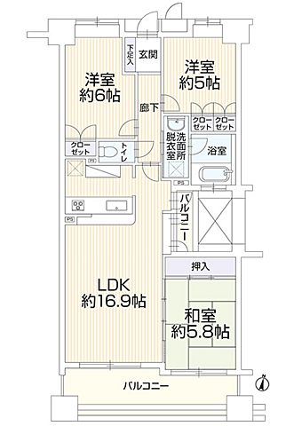 間取り RSサンクレイドル八王子市北野台　207 2階/207号