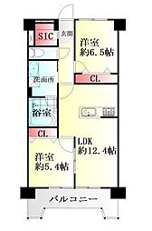 旭コーポラス北仙台 2LDKの間取図画像