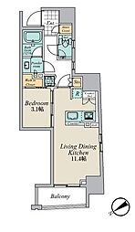 CRESTCOURT清澄庭園 1LDKの間取図画像
