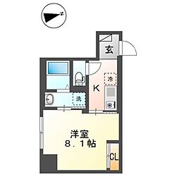 クランカナイ1 1Kの間取図画像