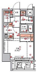 ハーモニーレジデンス東京イーストコア♯004 ワンルームの間取図画像