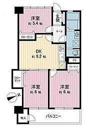 三ツ境グリーンハイム1号棟 3DKの間取図画像