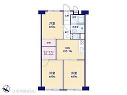 三ツ沢ハイタウン1号棟 3DKの間取図画像