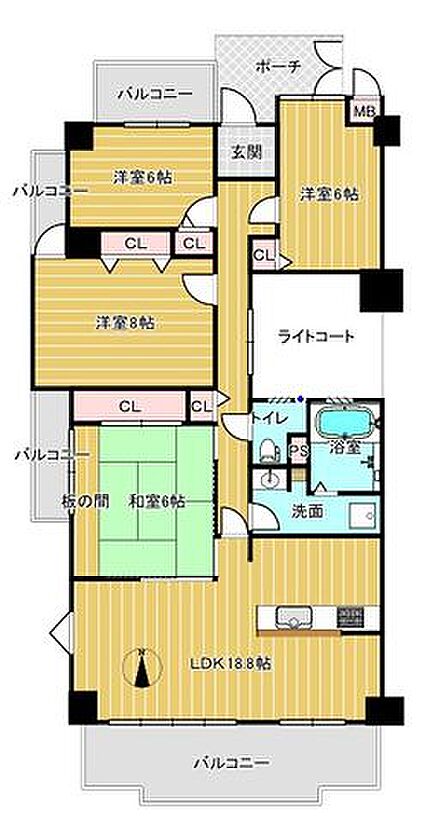 【間取り図】各居室に収納があるので、部屋を広く使える間取りになっています。
