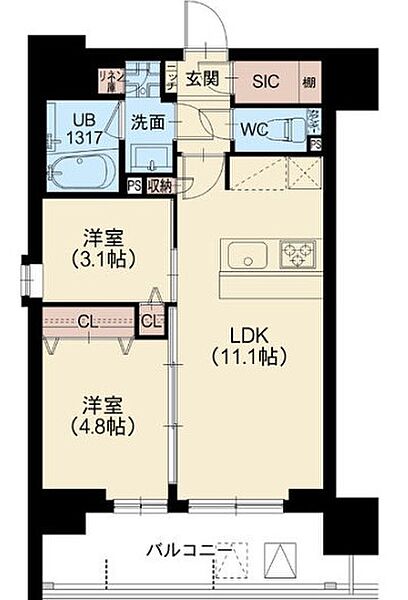 スプランディッド南千住DUE 201｜東京都台東区清川２丁目(賃貸マンション2LDK・2階・44.38㎡)の写真 その2