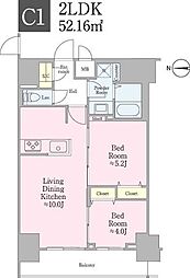 クロスレジデンス飯田橋 13階2LDKの間取り