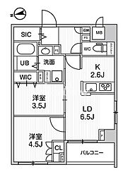 中野区上高田2丁目マンション 2DKの間取図画像