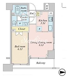 プラウドフラット神楽坂2 1LDKの間取図画像